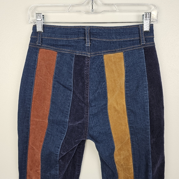 Altar'd State Daisy Velvet Stripe Denim Flare Jeans - Picture 10 of 12
